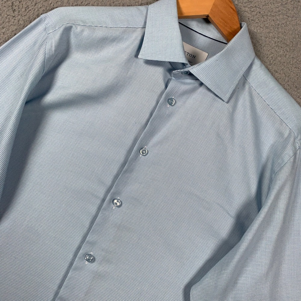 Eton Dress Shirt Mens 41/16 Blue Micro Check Long Sleeve Button Up Contemporary